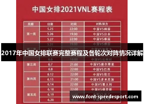2017年中国女排联赛完整赛程及各轮次对阵情况详解