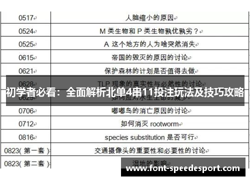 初学者必看：全面解析北单4串11投注玩法及技巧攻略